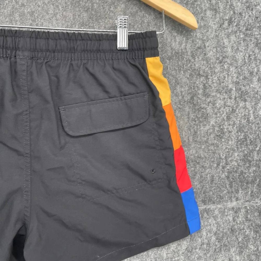 Duvin Shorts Mens XL Black Rainbow Stripe Swim Trunks Board Shorts Retro Style